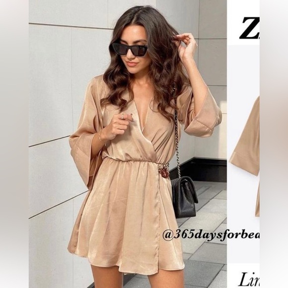 ZARA SATIN PLAYSUIT WITH BUCKLE - Picture 1 of 11